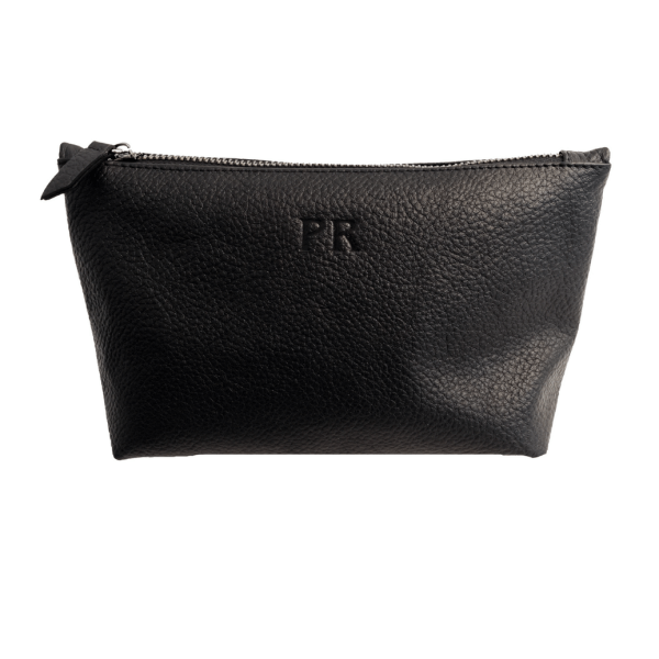 Marion Style Leather Cosmetic Bag - Black Color with texture